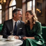 Für den Sugar Daddy und das Sugar Baby, die sich verlieben Sugar Daddy und Sugar Baby entwickeln echte Gefühle bei intimem Gespräch in elegantem Café